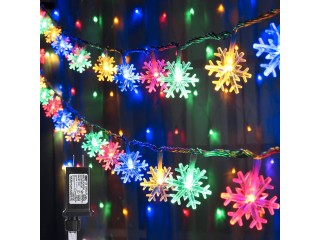Joomer Christmas Lights,Snowflake String Lights 100 LED 33FT String Lights Plug in Fairy Lights 8 Modes Waterproof