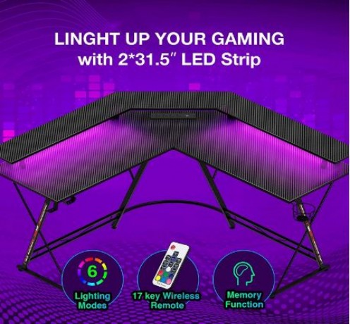 gaming-desk-504-with-led-strip-power-outlets-l-shaped-computer-corner-desk-carbon-fiber-surface-with-monitor-stand-ergonomic-gamer-big-0